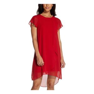 NWT ADRIANNA PAPELL Womens Red Short Sleeve Shift Dress XS